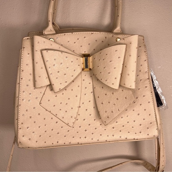 NWT GROSSI PASTEL PINK IVORY BOW PURSE NEW CONVERTIBLE HANDLE - Picture 2 of 10